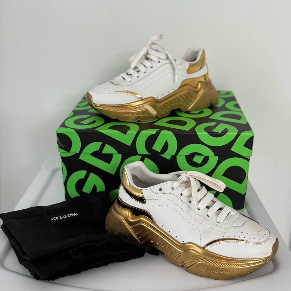 Dolce & Gabbana White and Gold Chunky Sneakers